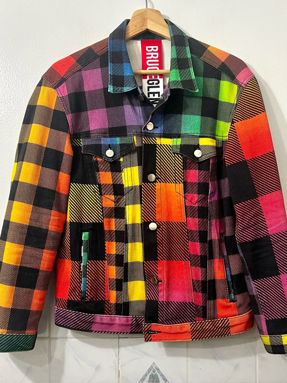 Bruce Glen Women Rainbow Patchwork Denim Jacket S Dopamine Streetwear Maximalist